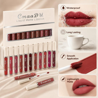 10Pcs Liquid Matte Matt Lipstick Set 24 hour Waterproof Lip Gloss