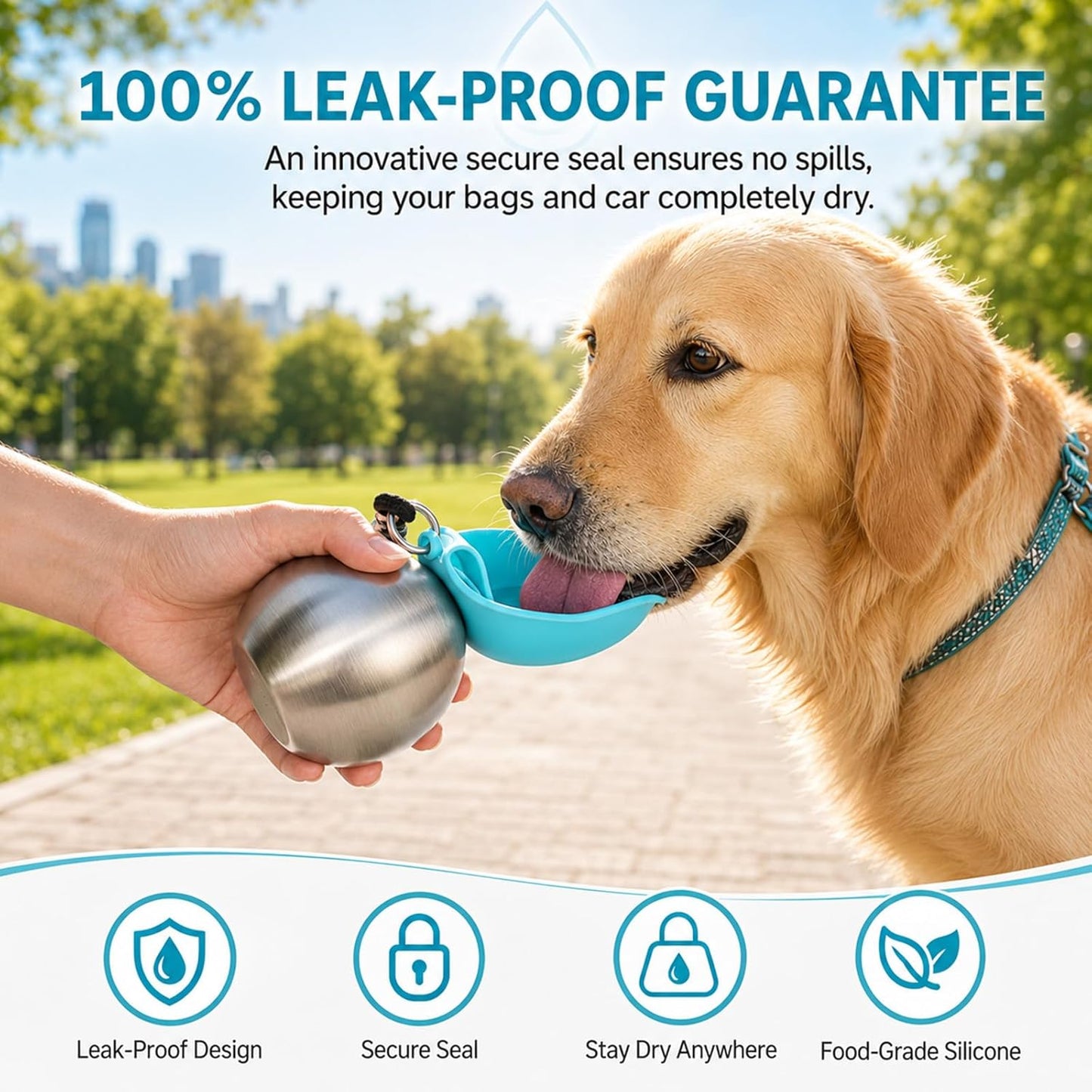 Portable Dog Water Bottle – 10 oz Leak-Proof Stainless Steel
