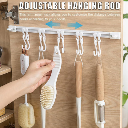 Multifunctional Slide Rail Hook with 10 Hooks for Bathroom Kitchen Bedroom