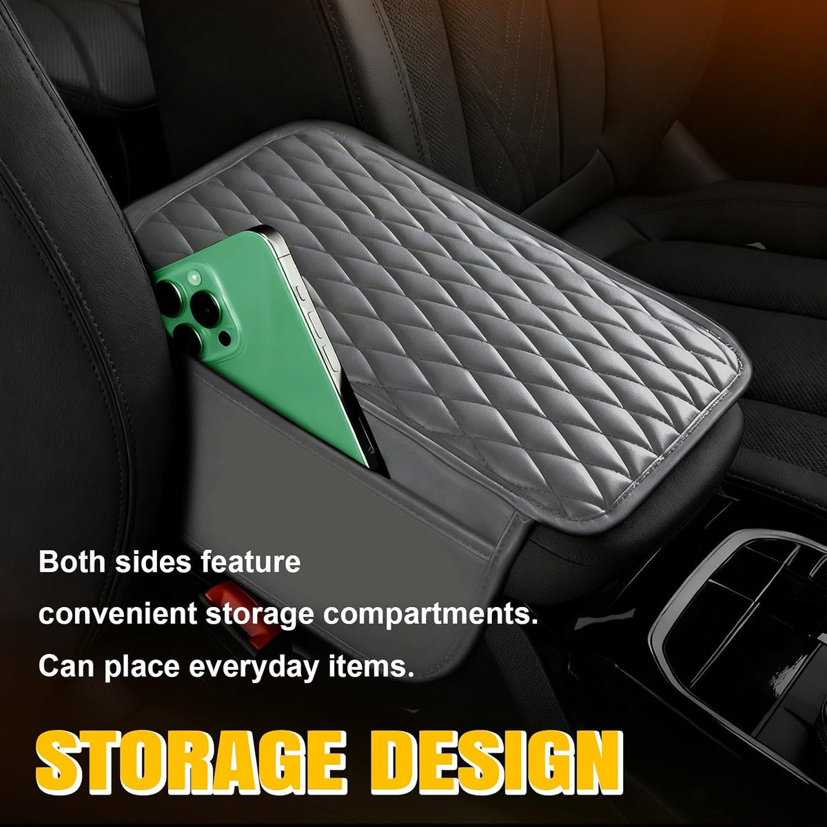 Multifunctional Car Armrest Box Cushion with Built-in Storage Bag