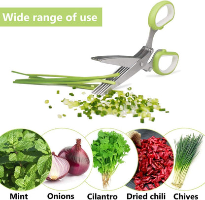 5-Blade Stainless Steel Kitchen Herb Scissors Multipurpose Chopper
