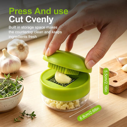 Mini Garlic Chopper and Press with Container，Garlic Press Stainless Steel