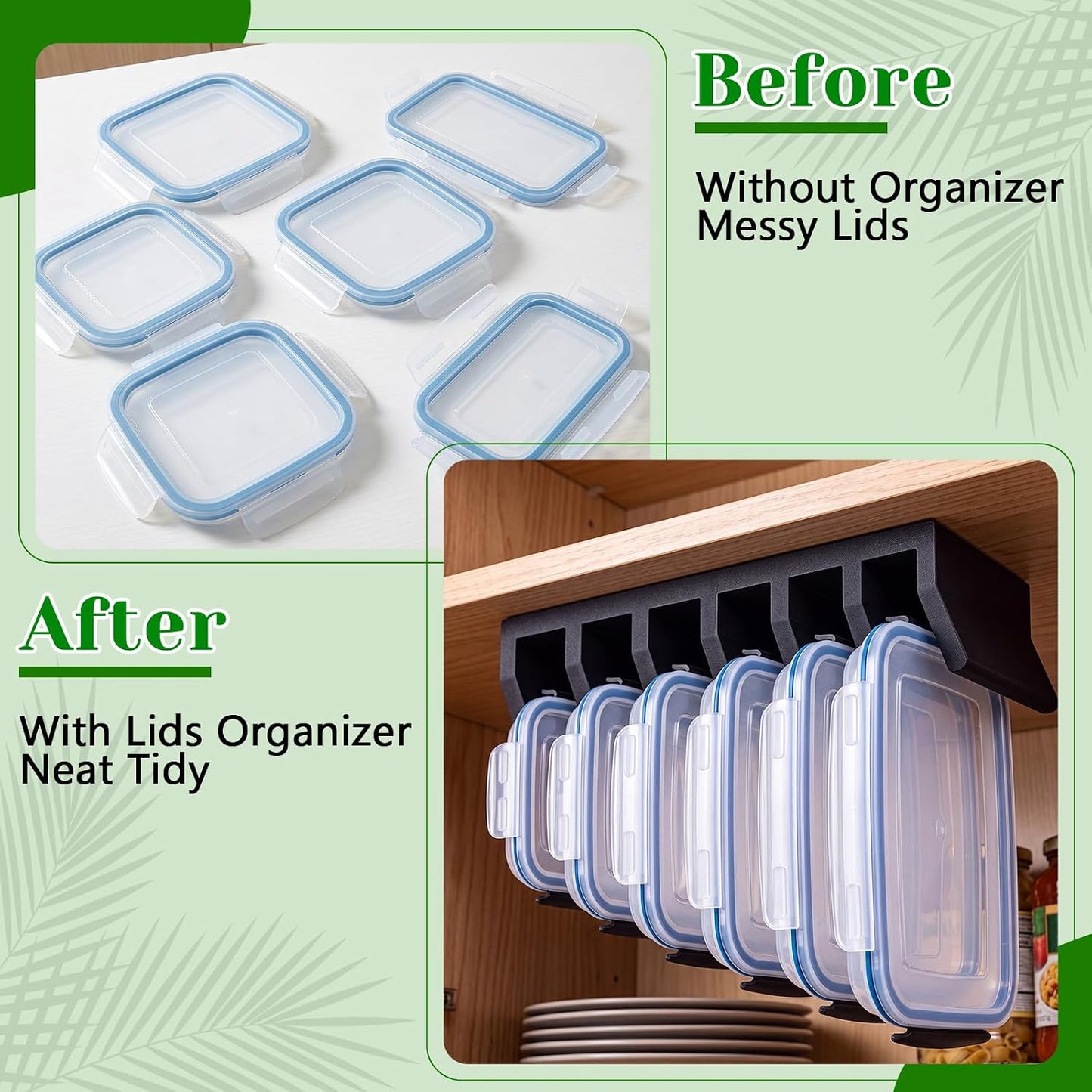 Food Container Lid Organizer with 5 Dividers