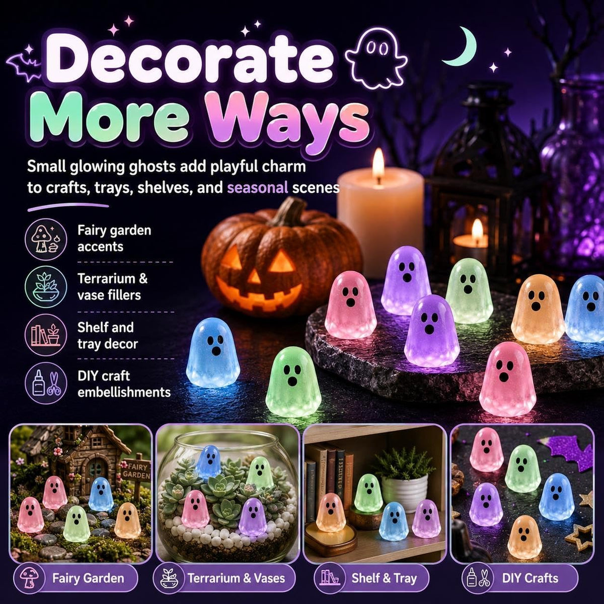30 Pcs Glow in Dark Cute Ghost Resin Bead Set Halloween Figures