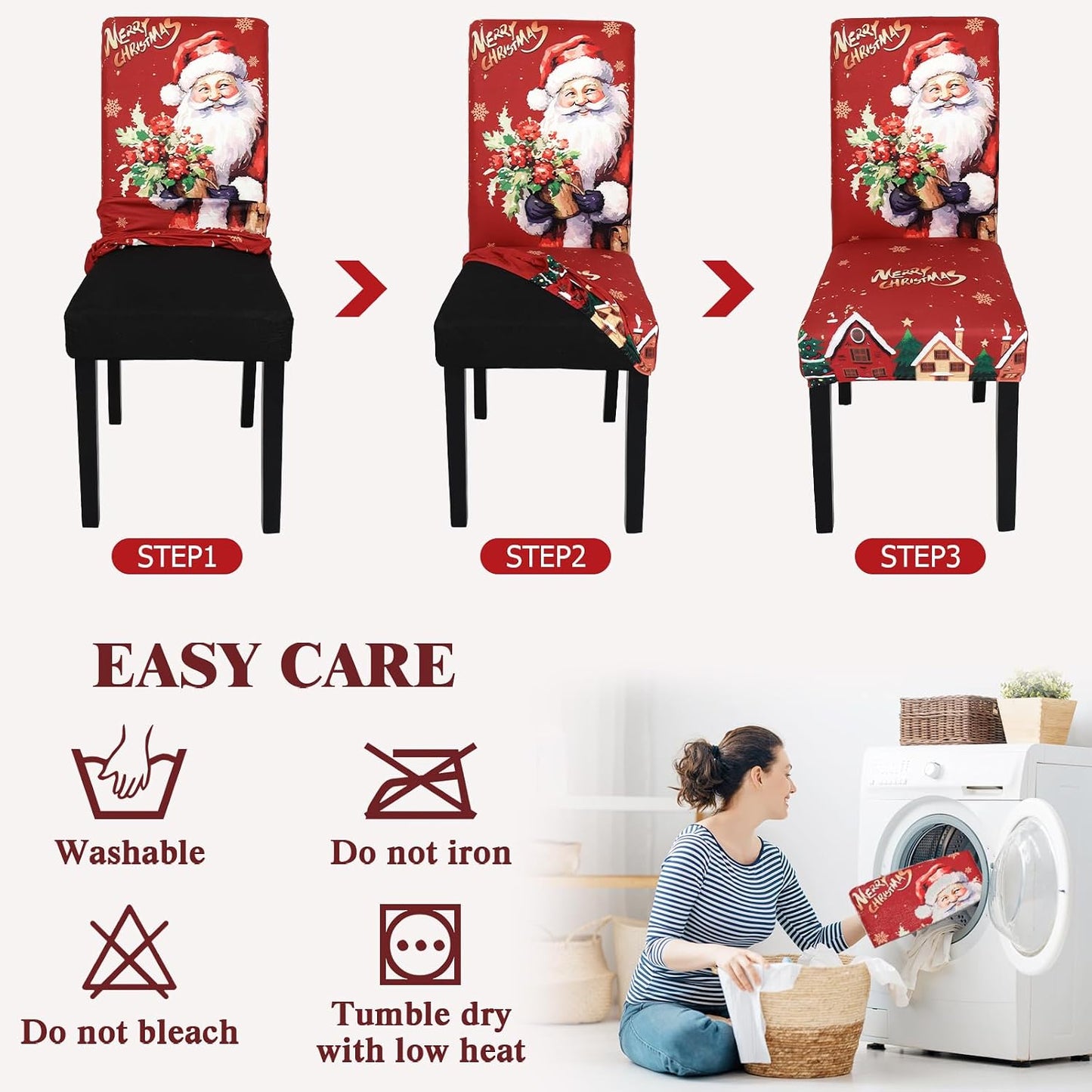 Christmas-Themed Stretchy, Washable Dining Chair Cover
