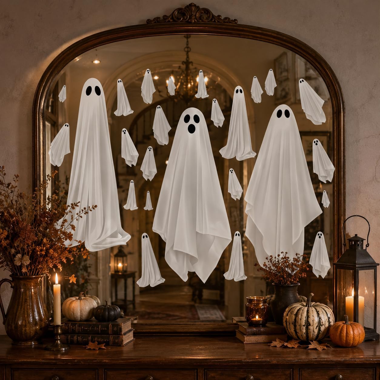 Halloween White Ghost Window Mirror Clings Decal Decorations