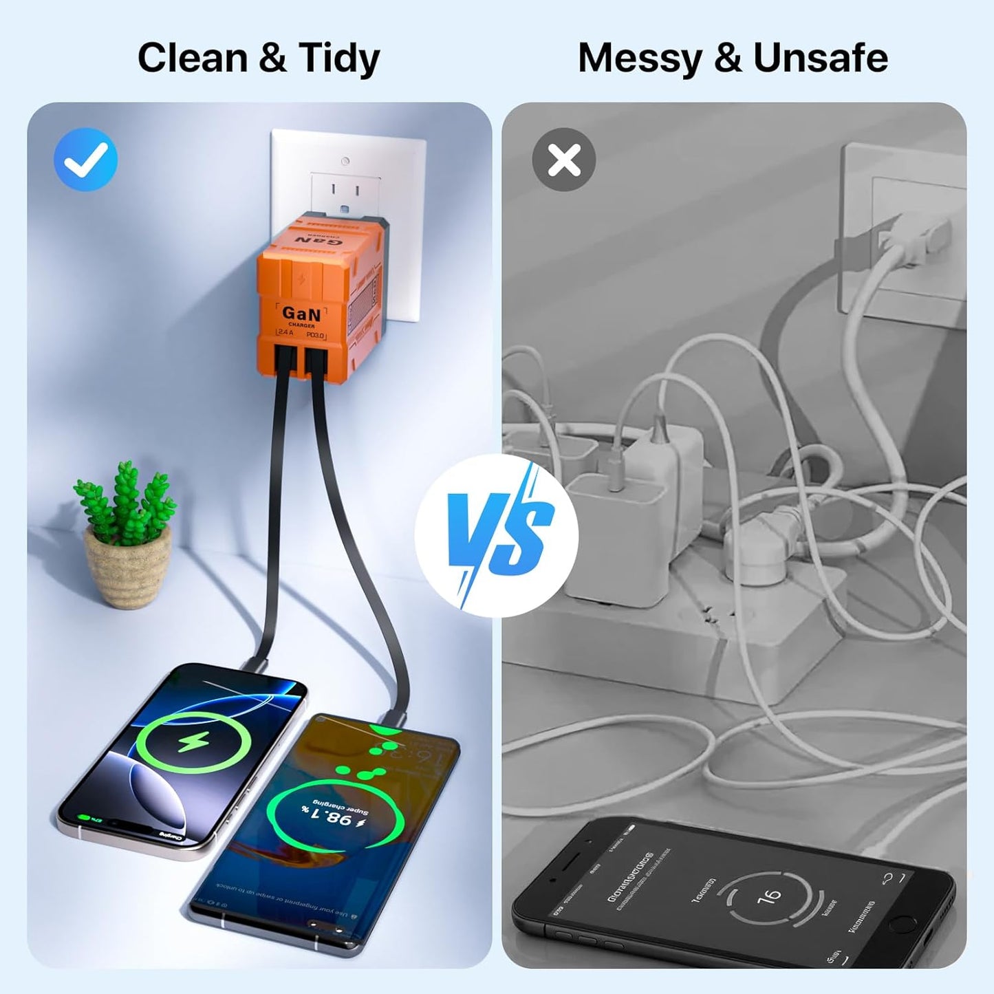 2 in 1 Retractable Wall Charger with Dual Cables