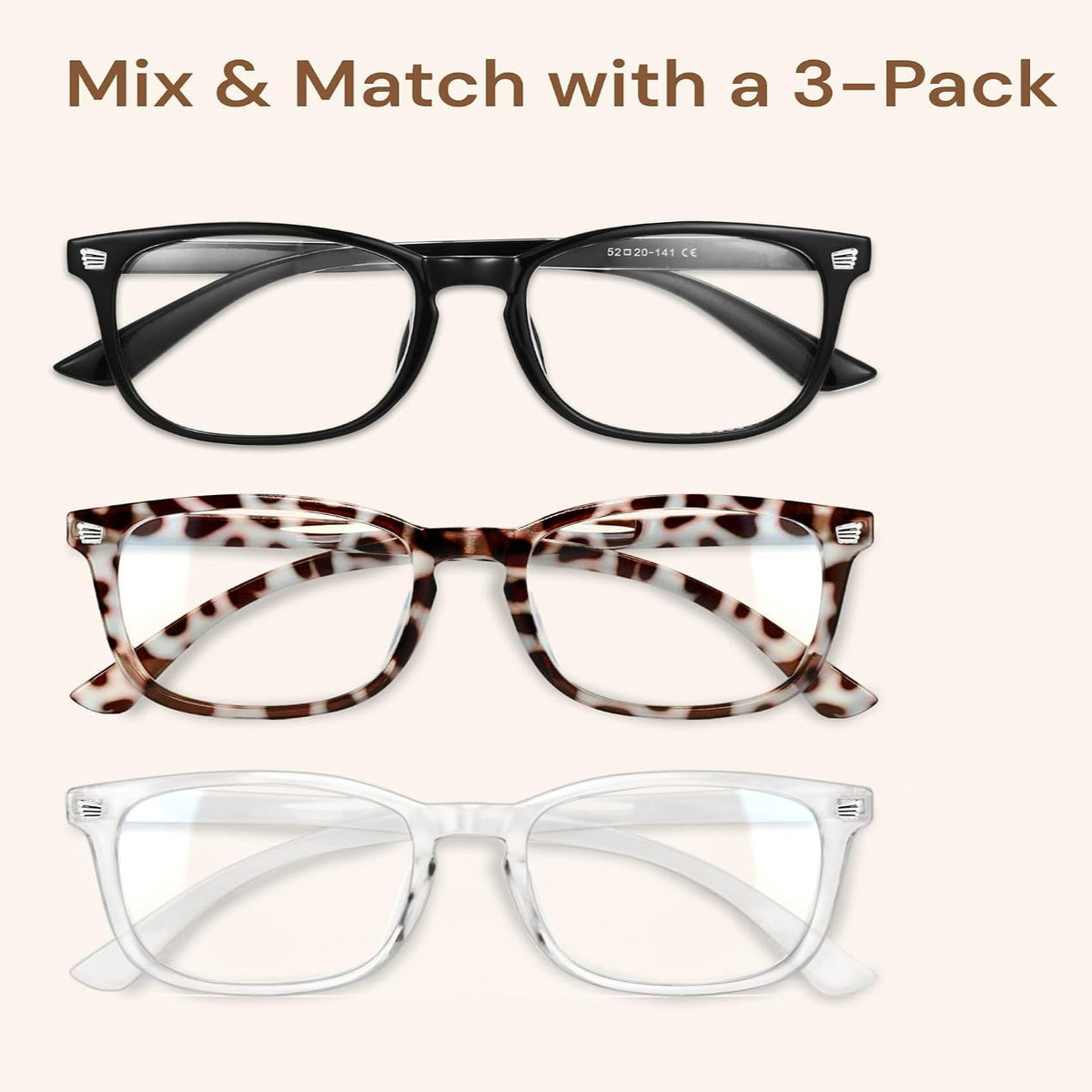 3Pack Universal Fashionable Non-Prescription Blue Light Blocking Glasses