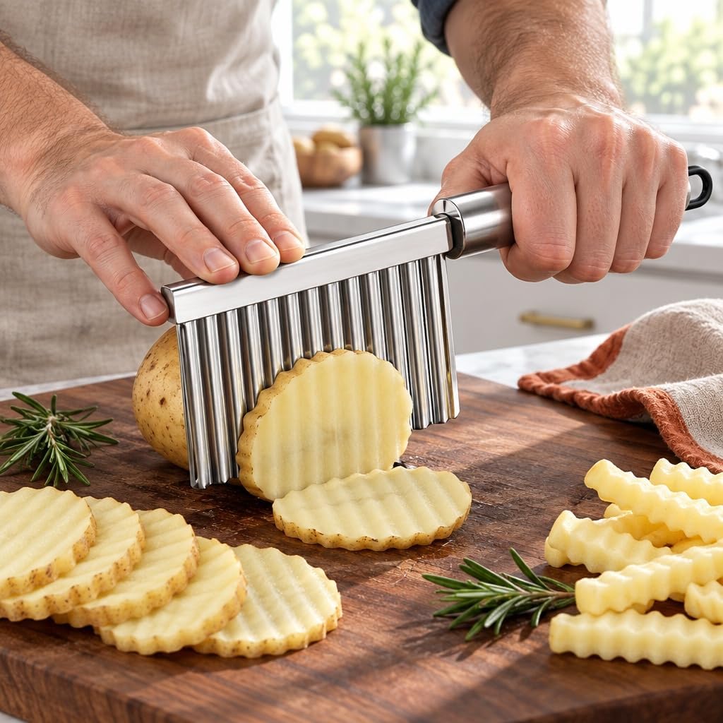 2Pcs Vegetable & Fruit Wavy Crinkle Cutting Tool , Steel Wave Blade Cutter Chops