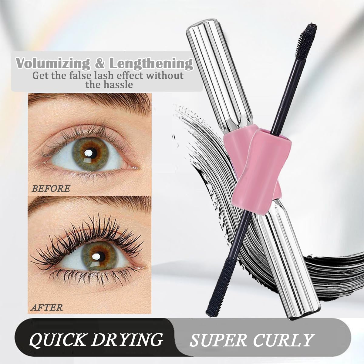 Double-Ended Waterproof Mascara, Smudge-Resistant Curling Primer-2 Pack