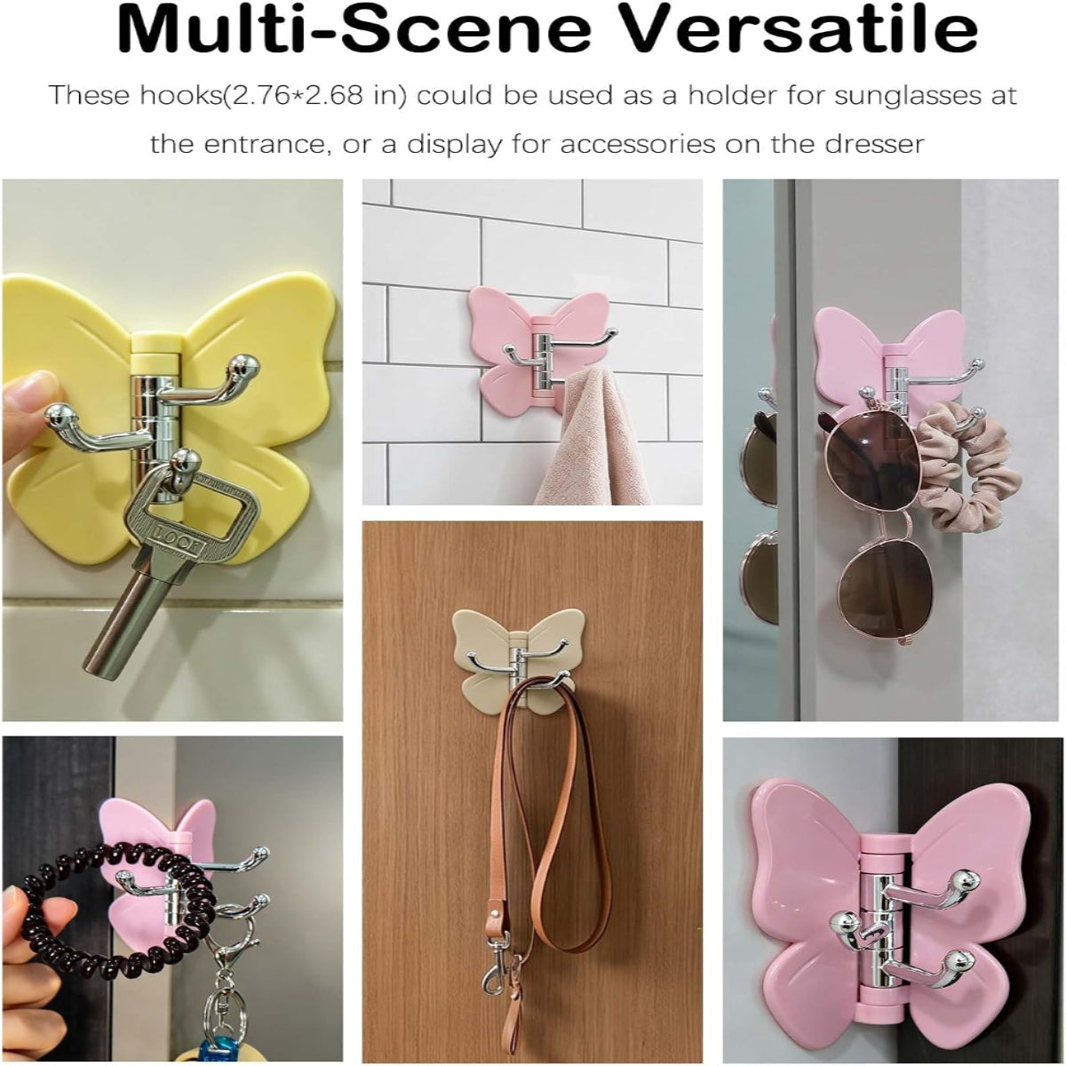4 Pack Butterfly Triple Prong Swivel Hooks with Strong Adhesive