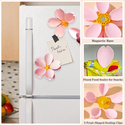 Magnetic Bag Clips, Pink Sakura Food Sealing Clip for Kitchen, Decorative Fridge Magnets
