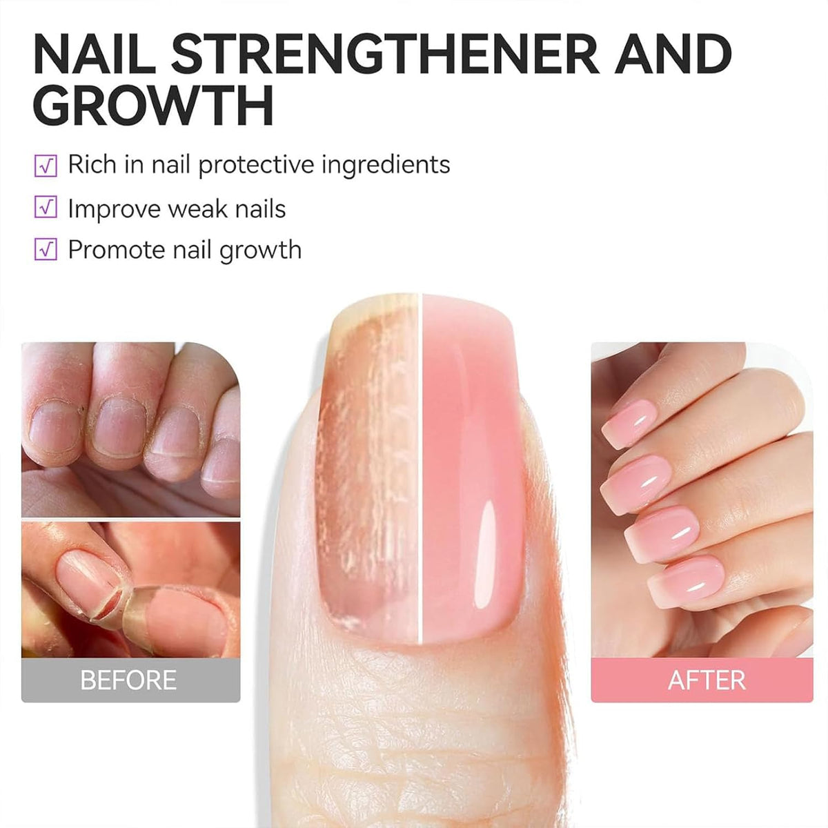 3 in 1 Nail Strengthener Nail Care Polish for Weak Brittle Nails