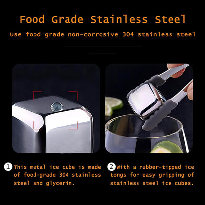Whiskey Stones Gift Set – Stainless Steel Reusable Whiskey Chilling Rocks for Drinks & Cocktails
