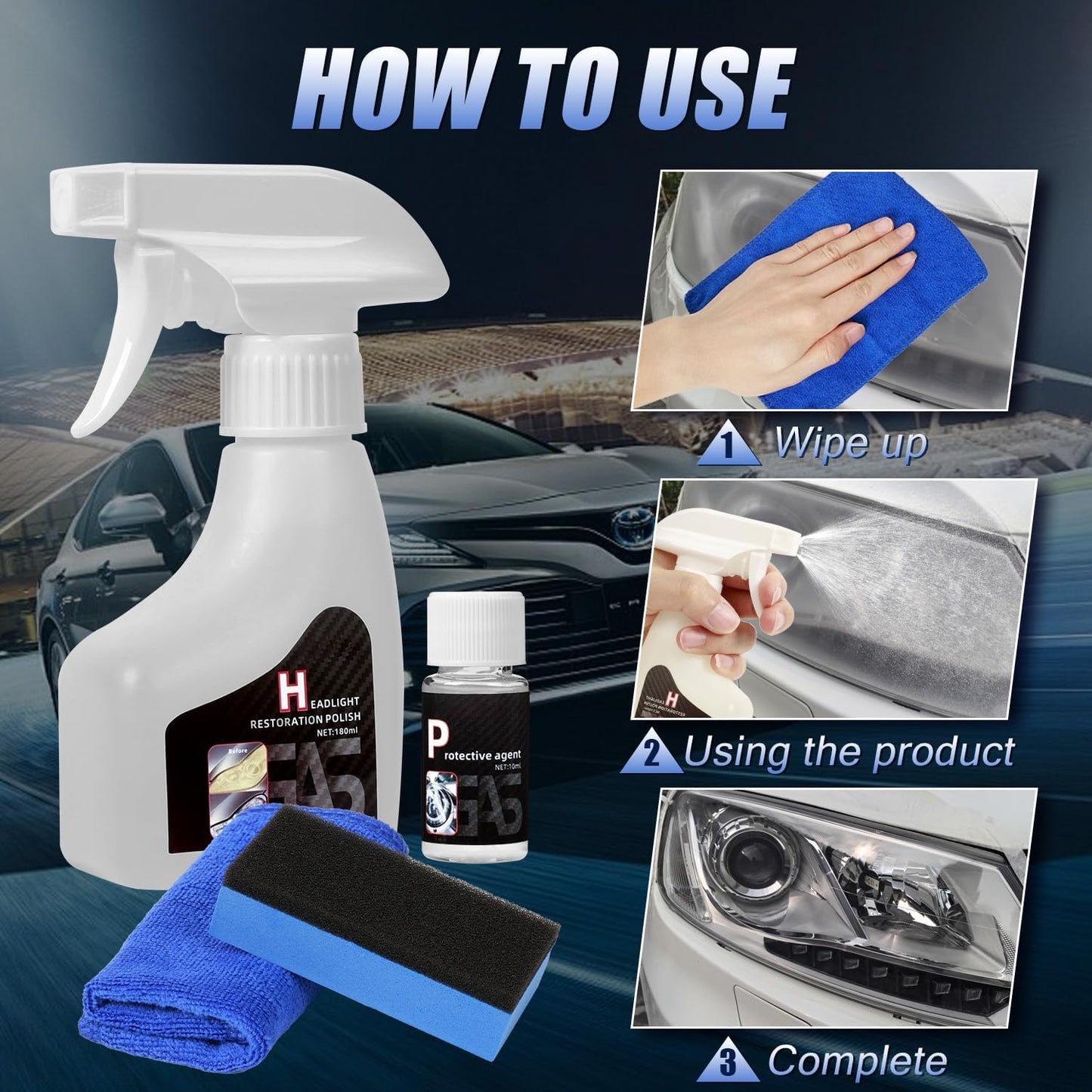 Car Headlight Restoration Kit — Provides Anti-Oxidation Protection