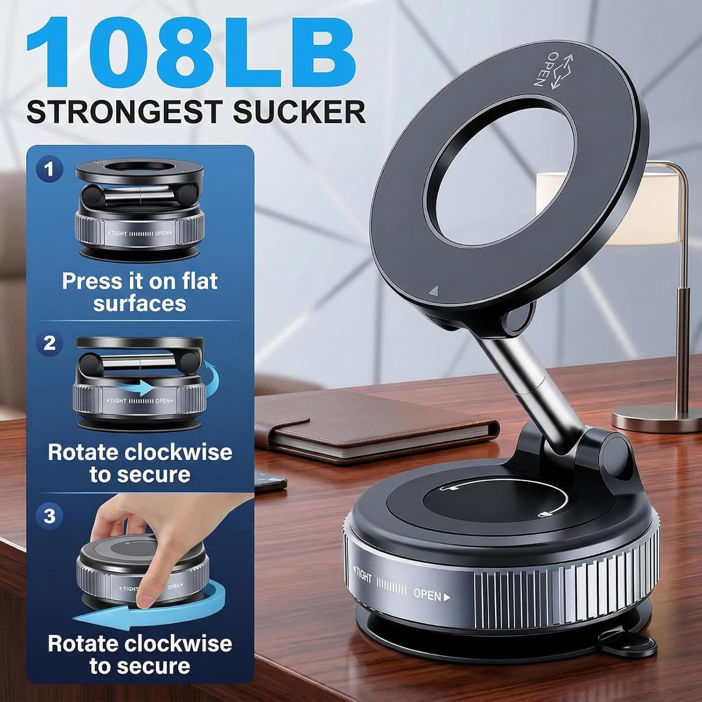 Upgraded Vacuum Magnetic Phone Holder for Magsafe, 108+ LBS Ultra Suction
