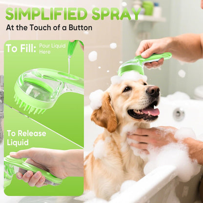Pet Bath Brush with Shampoo Dispenser for Short and Long Hair