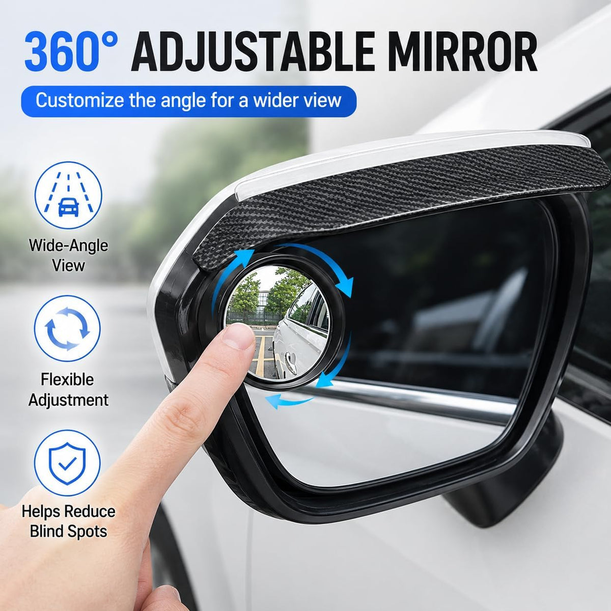 2PCS Car Blind Spot Mirrors 360° Adjustable for Most Cars