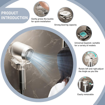 Hair Dryer Holder - Wall Mounted, Powerful Suction Cup, Rotating