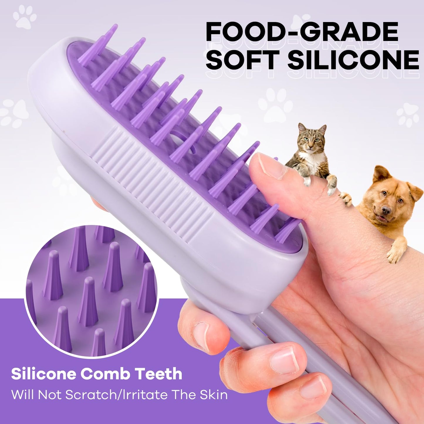 4 in 1 Cat Steam Brush with Foldable Handle for Shedding