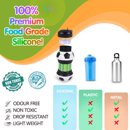 19oz/550ml Soccer Ball Water Bottle Collapsible - Food Grade with Carabiner Clip