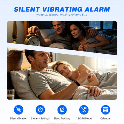 Smart Fitness Tracker with Silent Alarm Clock and Waterproof Strap