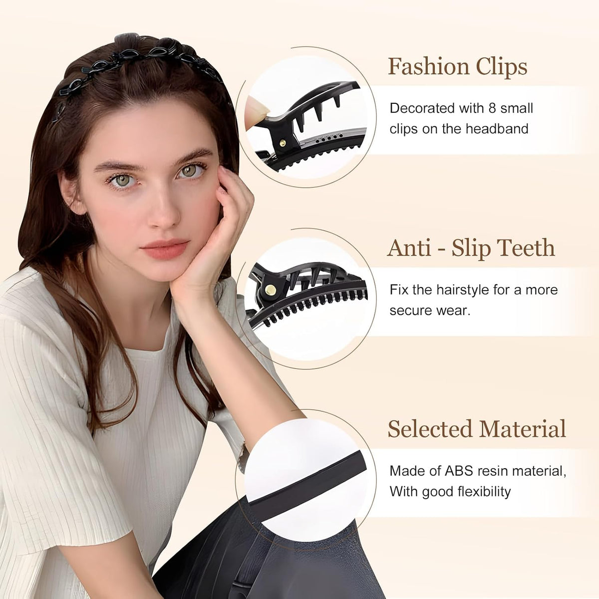 4 Pcs Headband with Clips, Professional Weave Bangs Hairstyle Hairpin Clip