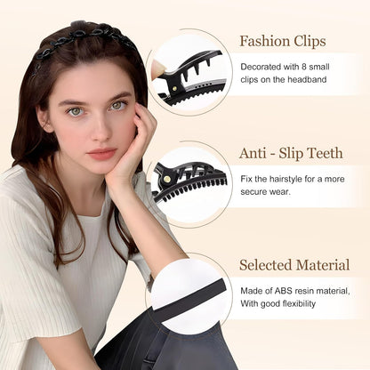 4 Pcs Headband with Clips, Professional Weave Bangs Hairstyle Hairpin Clip