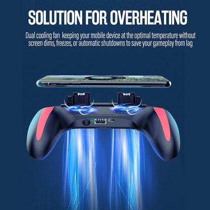 Mobile Gaming Controller with Cooling Fan Featuring Built-in L1/R1 Trigger Buttons and Joysticks