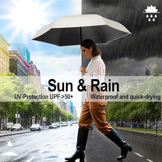 Mini Compact Folding Umbrella with 8 Ribs 5-Folds Rain and Sun Protection