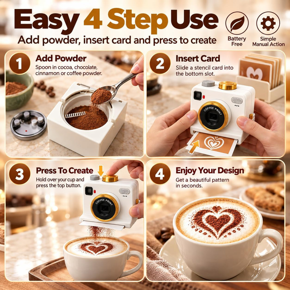 3D Printed Latte Art Camera Coffee Printer One-Click Coffee Stencils Tool