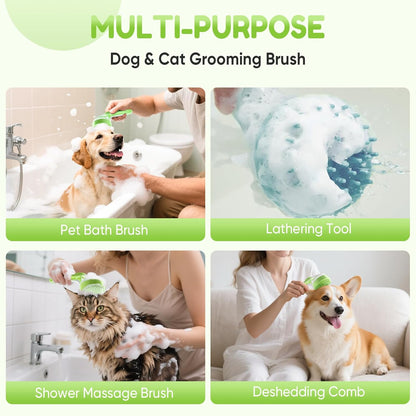 Pet Bath Brush with Shampoo Dispenser for Short and Long Hair