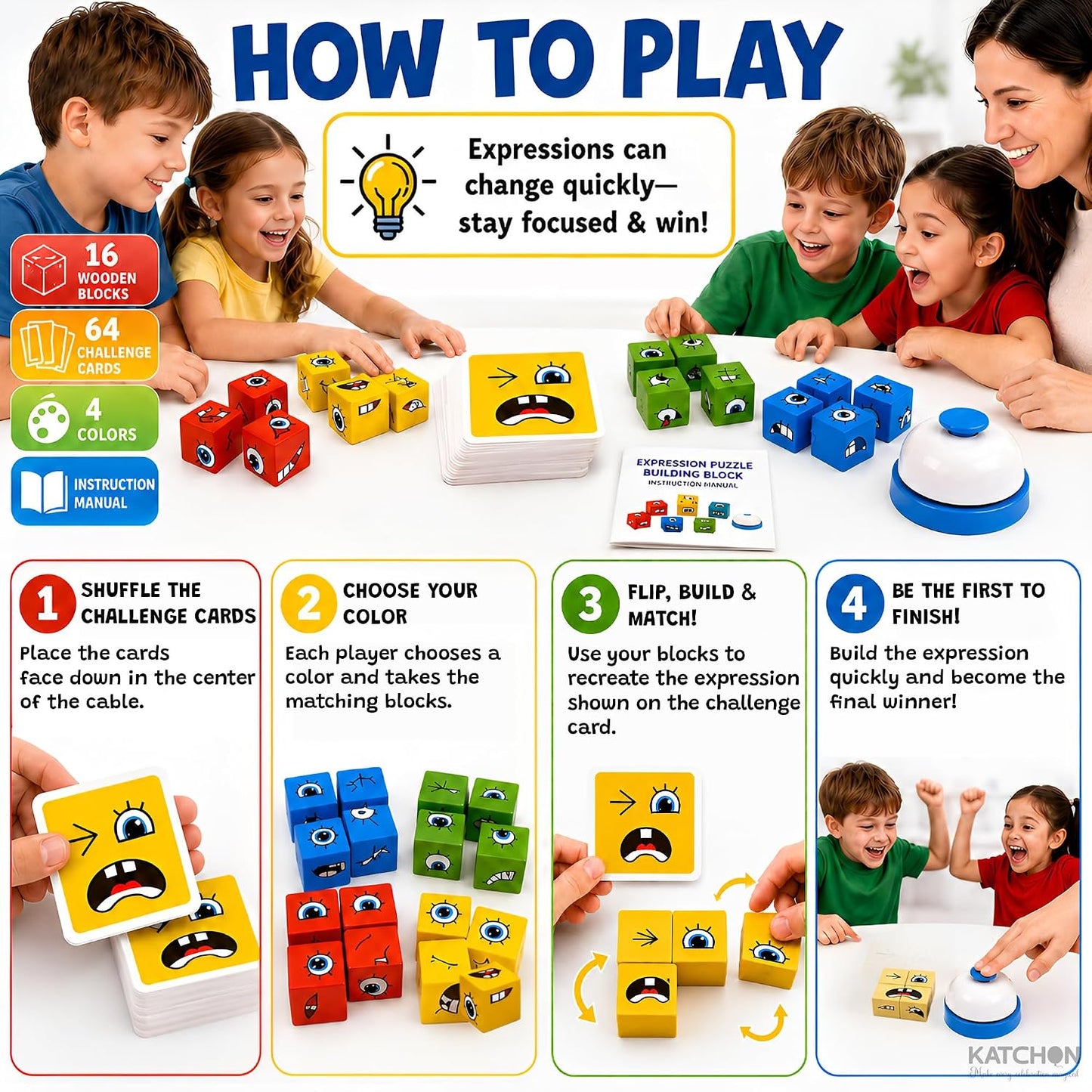 Wooden Face Changing Magic Cube Building Blocks Game with Bell