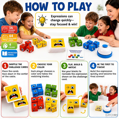 Wooden Face Changing Magic Cube Building Blocks Game with Bell