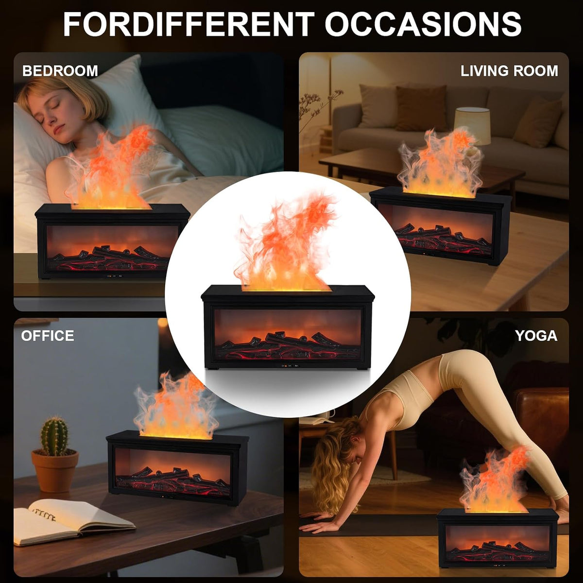 Fireplace Flame Design Essential Oil Diffuser Humidifier - Multi-Color Light Modes