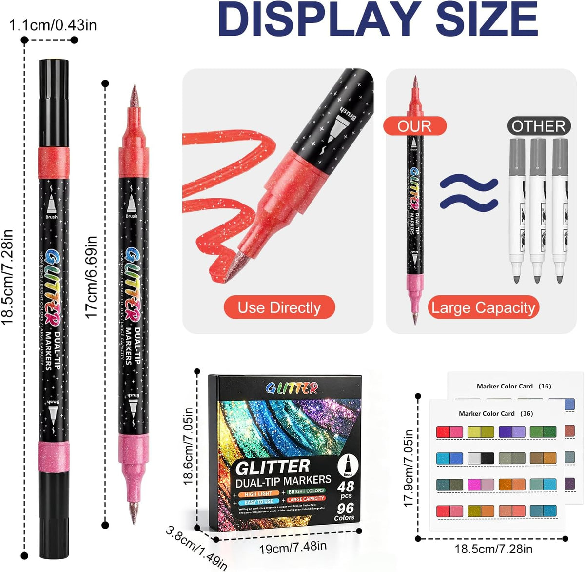 48 Colors Precision Dual Tip Shimmer Brush Pens - Brush & Fine