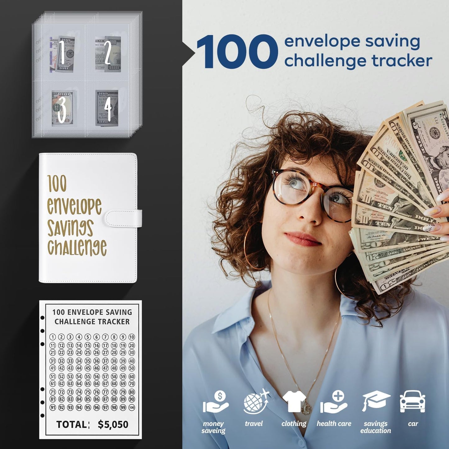 100 Envelopes Money Saving Challenge Budget Planner with Cash Envelopes