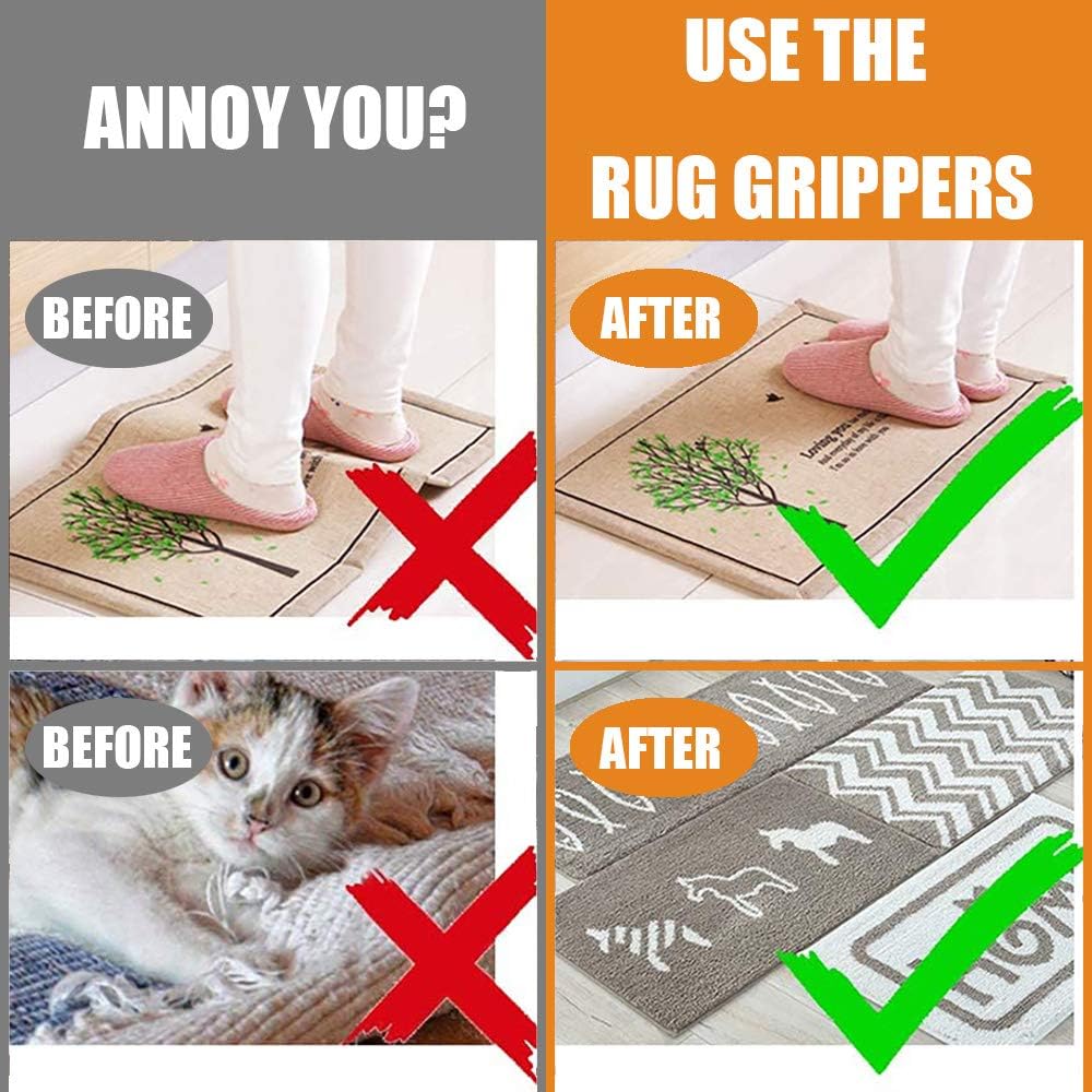 12 Pcs Rug Gripper Pads – Double-Sided Adhesive Anti-Slip Pads for Area Rugs on Hardwood, Tile & Laminate Floors