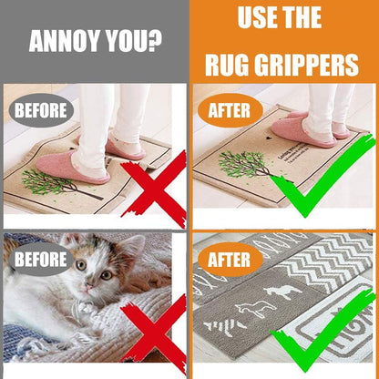 12 Pcs Rug Gripper Pads – Double-Sided Adhesive Anti-Slip Pads for Area Rugs on Hardwood, Tile & Laminate Floors