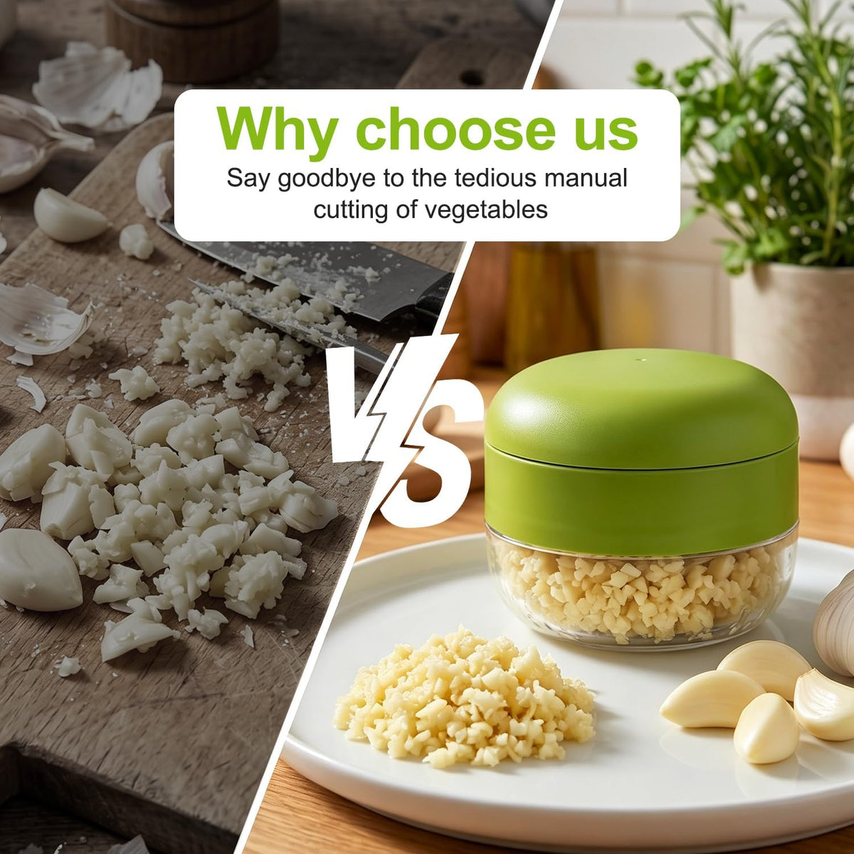 Mini Garlic Chopper and Press with Container，Garlic Press Stainless Steel
