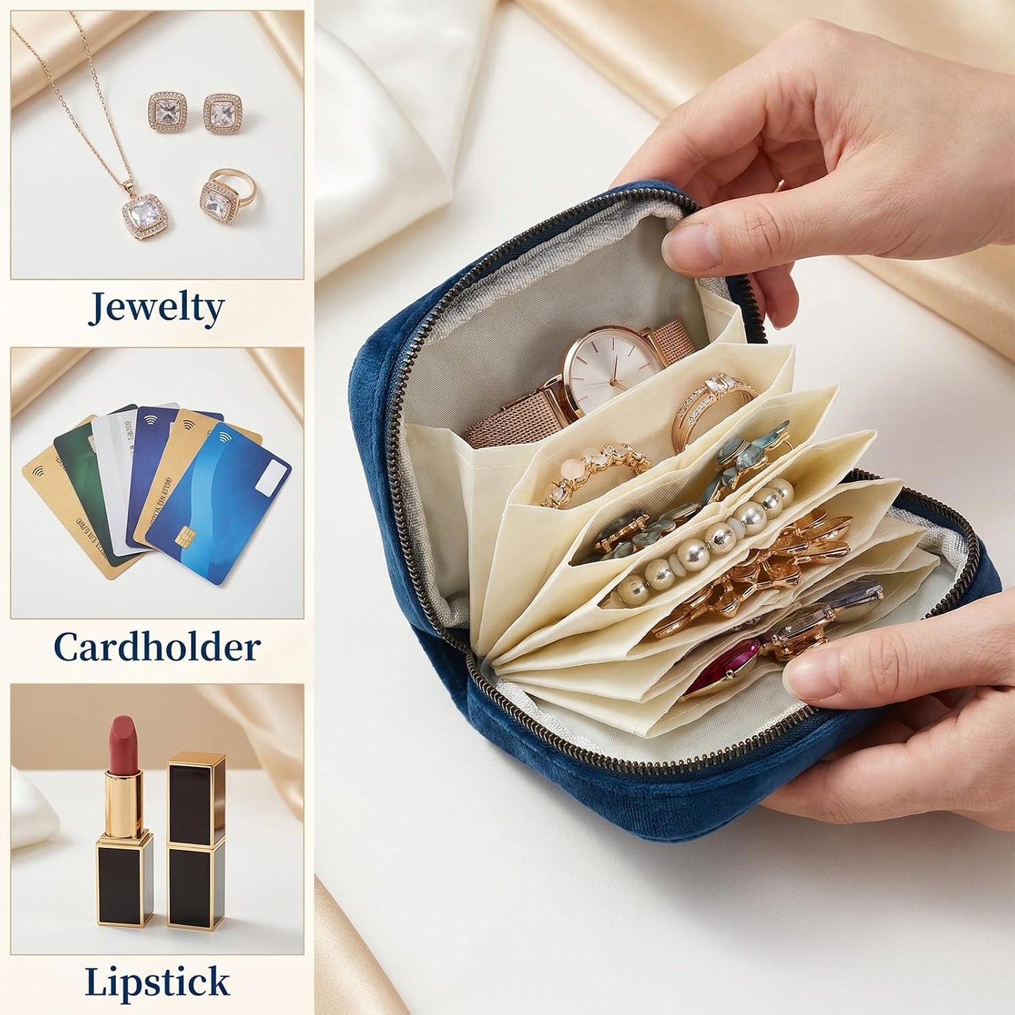 6-Layer Velvet Jewelry Organizer with Zipper