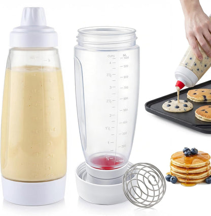 Pancake Batter Dispenser & Mixer Bottle with Whisk Ball