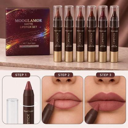 6 Matte Cream Lip Pencil Set - Long-Lasting, Waterproof And Smudge-Proof