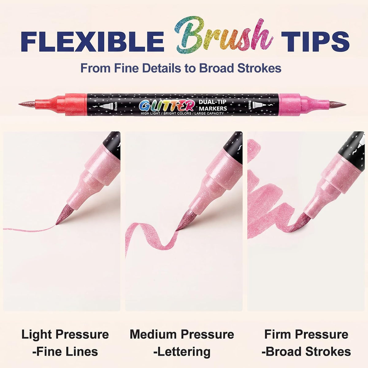 48 Colors Precision Dual Tip Shimmer Brush Pens - Brush & Fine