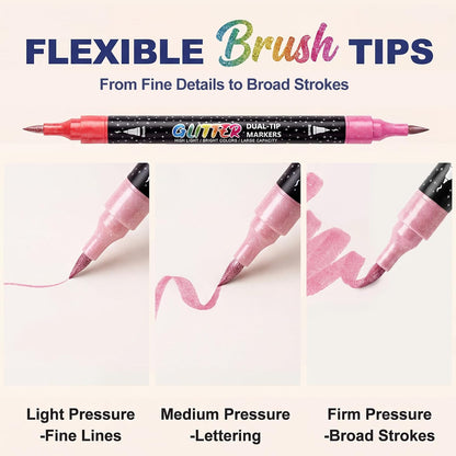 48 Colors Precision Dual Tip Shimmer Brush Pens - Brush & Fine