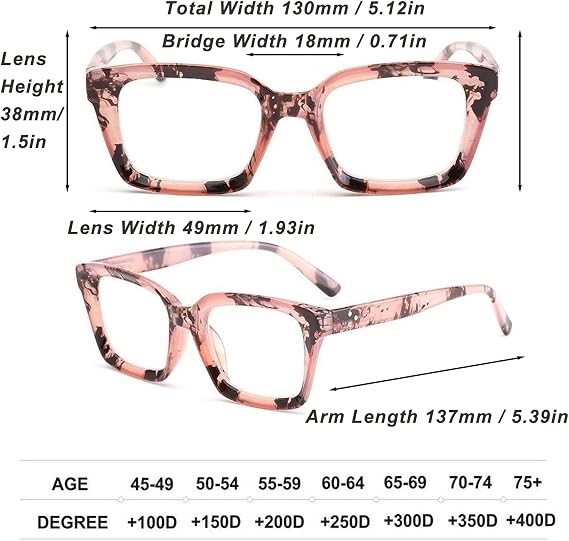 Oversized Square Reading Glasses - Anti-Blue Light Reading Glasses