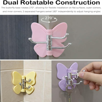 4 Pack Butterfly Triple Prong Swivel Hooks with Strong Adhesive