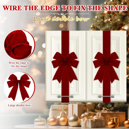 4 Pcs Burgundy Velvet Christmas Cabinet Bows Ribbons