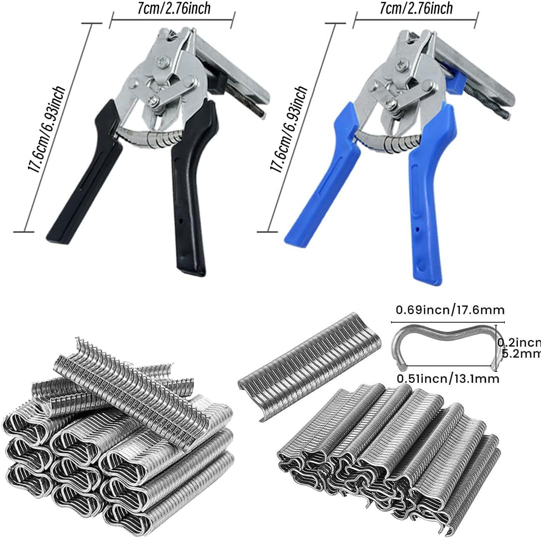 Hog Ring Pliers Kit with 600 Pcs of Galvanized Steel Hog Rings