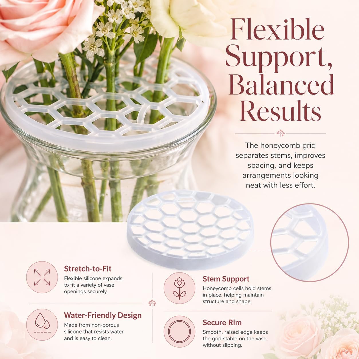 4PCS Silicone Flower Arranging Grid – Reusable Flexible Floral Organizer for Small Centerpieces & DIY Home Decor